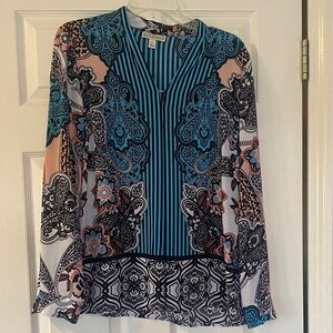 Dana Buchman Blue and Black Paisley Blouse
